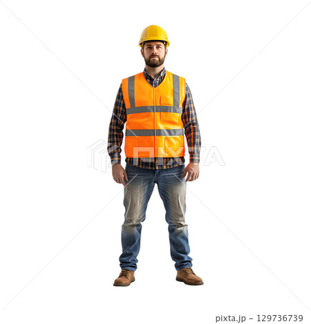 Construction Worker Safety Gear and Apparel On Transparent Background 129736739