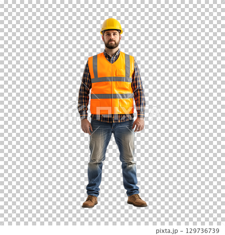 Construction Worker Safety Gear and Apparel On Transparent Background 129736739