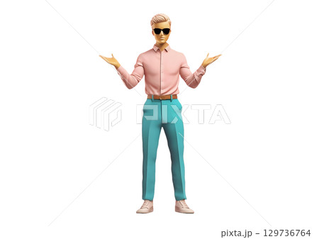 ポーズリアクションする人間の3dレンダリング ポーズリアクションする人間の3dレンダリング 129736764