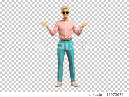 ポーズリアクションする人間の3dレンダリング ポーズリアクションする人間の3dレンダリング 129736764