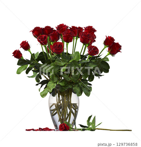 decorative flower in a pot isolate on a transparent background, 3D illustration, cg render 129736858