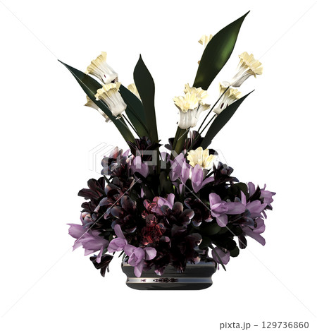 decorative flower in a pot isolate on a transparent background, 3D illustration, cg render decorative flower in a pot isolate on a transparent background, 3D illustration, cg render 129736860
