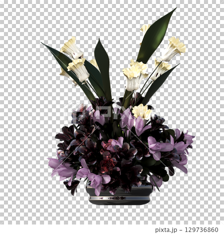 decorative flower in a pot isolate on a transparent background, 3D illustration, cg render decorative flower in a pot isolate on a transparent background, 3D illustration, cg render 129736860