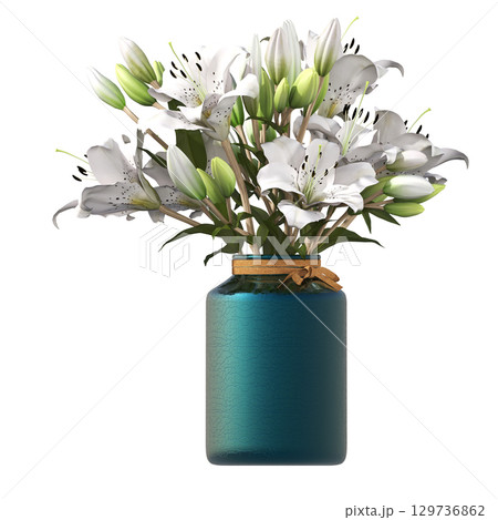 decorative flower in a pot isolate on a transparent background, 3D illustration, cg render decorative flower in a pot isolate on a transparent background, 3D illustration, cg render 129736862