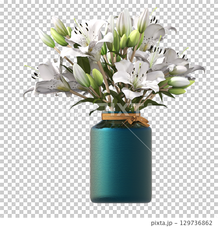 decorative flower in a pot isolate on a transparent background, 3D illustration, cg render decorative flower in a pot isolate on a transparent background, 3D illustration, cg render 129736862