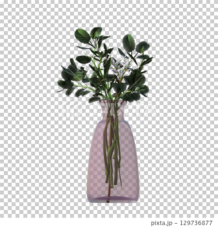 decorative flower in a pot isolate on a transparent background, 3D illustration, cg render 129736877