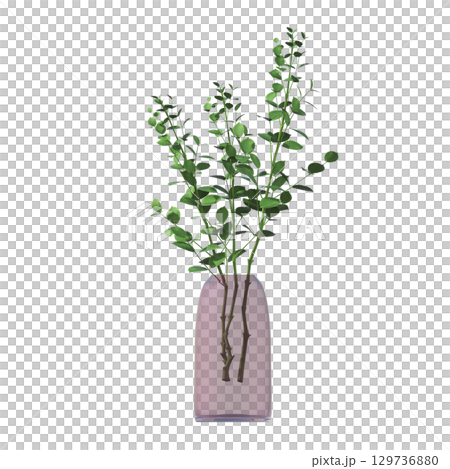 decorative flower in a pot isolate on a transparent background, 3D illustration, cg render 129736880