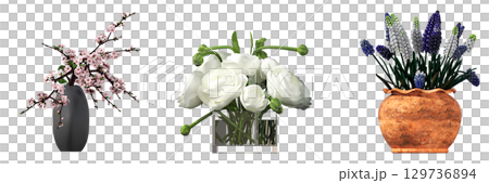 decorative flower in a pot isolate on a transparent background, 3D illustration, cg render decorative flower in a pot isolate on a transparent background, 3D illustration, cg render 129736894
