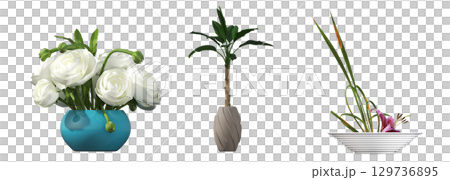 decorative flower in a pot isolate on a transparent background, 3D illustration, cg render 129736895