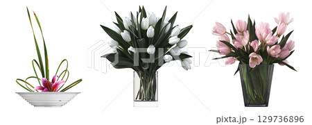 decorative flower in a pot isolate on a transparent background, 3D illustration, cg render 129736896