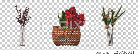 decorative flower in a pot isolate on a transparent background, 3D illustration, cg render decorative flower in a pot isolate on a transparent background, 3D illustration, cg render 129736911