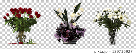 decorative flower in a pot isolate on a transparent background, 3D illustration, cg render 129736927