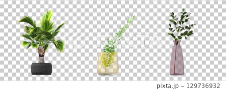 decorative flower in a pot isolate on a transparent background, 3D illustration, cg render 129736932