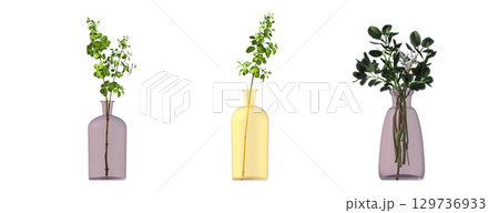 decorative flower in a pot isolate on a transparent background, 3D illustration, cg render 129736933