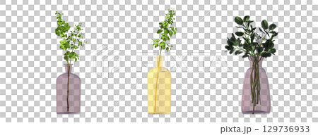 decorative flower in a pot isolate on a transparent background, 3D illustration, cg render 129736933