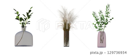 decorative flower in a pot isolate on a transparent background, 3D illustration, cg render 129736934