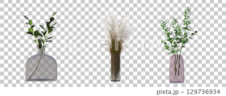 decorative flower in a pot isolate on a transparent background, 3D illustration, cg render 129736934