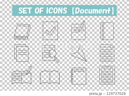 Hand-drawn icon set related to documents and paper 129737026