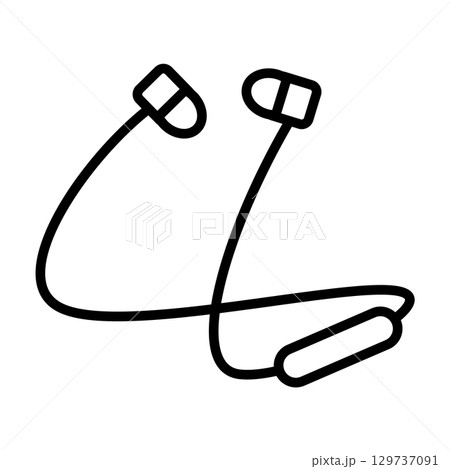 首にかけるワイヤレスイヤフォンのアイコン。 129737091