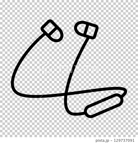 首にかけるワイヤレスイヤフォンのアイコン。 129737091