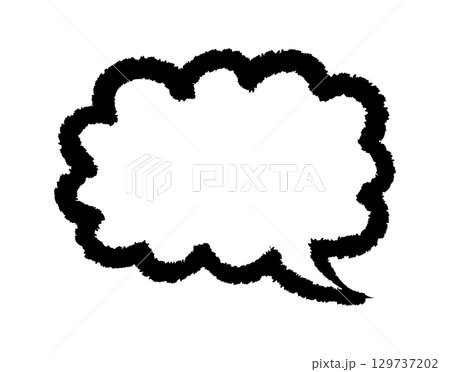 フリーハンドで描いたシンプルな雲形のフキダシ（黒色）　手描きイラスト素材 129737202