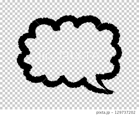 フリーハンドで描いたシンプルな雲形のフキダシ（黒色）　手描きイラスト素材 129737202