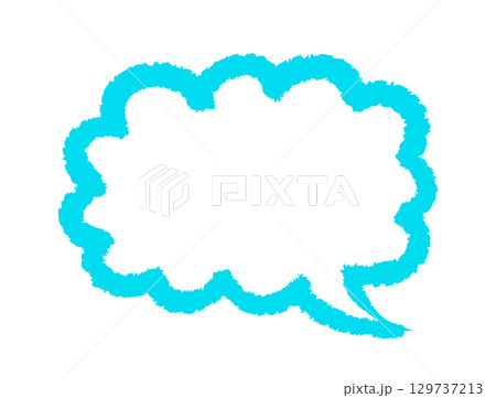 フリーハンドで描いたシンプルな雲形のフキダシ（水色）　手描きイラスト素材 129737213