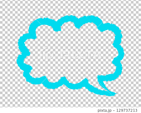 フリーハンドで描いたシンプルな雲形のフキダシ（水色）　手描きイラスト素材 129737213
