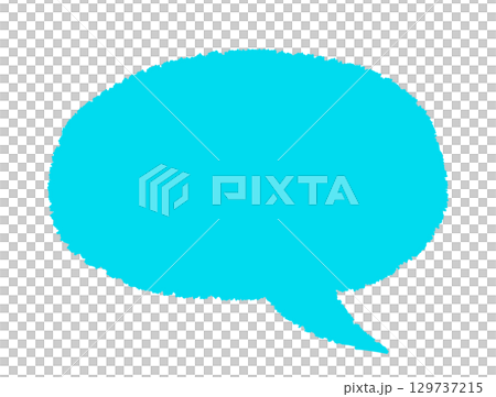 フリーハンドで描いたシンプルなフキダシ（水色）　手描きイラスト素材 129737215