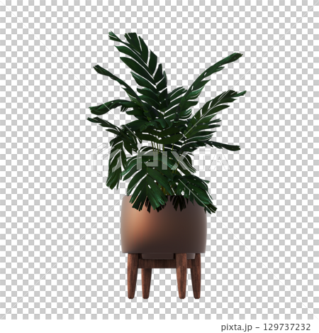 decorative flower in a pot isolate on a transparent background, 3D illustration, cg render 129737232