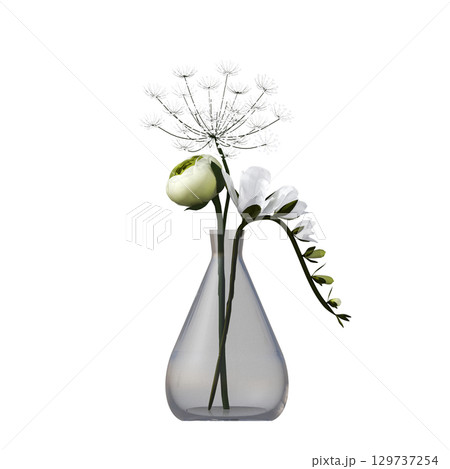 decorative flower in a pot isolate on a transparent background, 3D illustration, cg render 129737254
