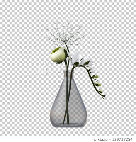 decorative flower in a pot isolate on a transparent background, 3D illustration, cg render 129737254