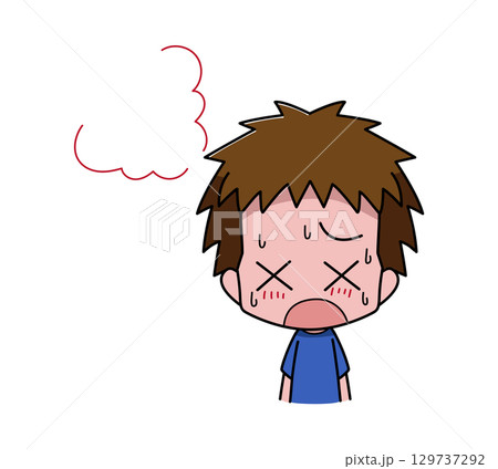 暑さで皮膚が赤くなる男の子のイラスト 暑さで皮膚が赤くなる男の子のイラスト 129737292