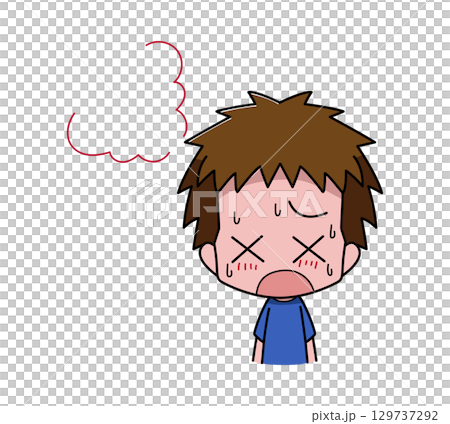 一個男孩的皮膚因熱而變紅的插圖 129737292