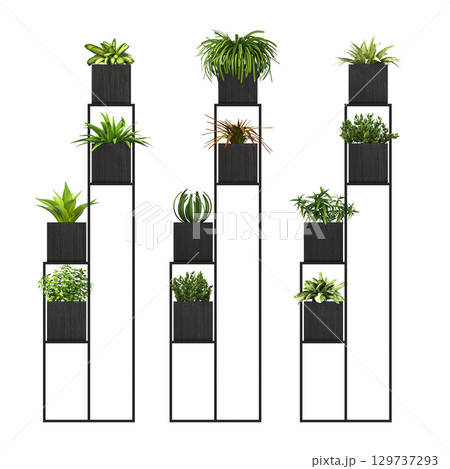 decorative flower in a pot isolate on a transparent background, 3D illustration, cg render 129737293