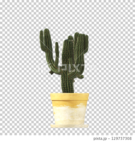 decorative flower in a pot isolate on a transparent background, 3D illustration, cg render 129737308