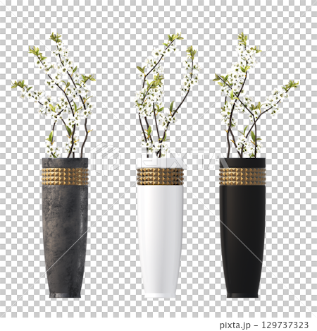 decorative flower in a pot isolate on a transparent background, 3D illustration, cg render decorative flower in a pot isolate on a transparent background, 3D illustration, cg render 129737323