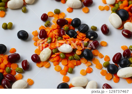 Colorful mixed beans and lentils, packed with plant-based protein and fiber Colorful mixed beans and lentils, packed with plant-based protein and fiber 129737467