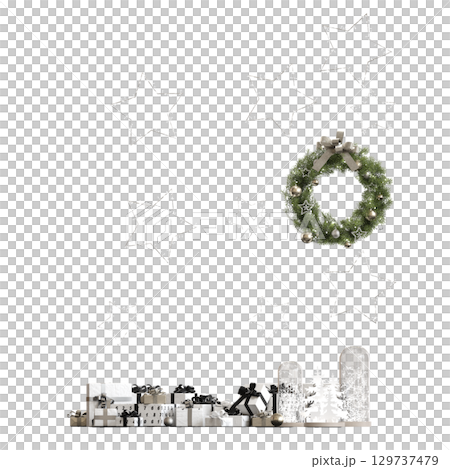 Christmas decorations, New Year's decor, isolate on a transparent background, 3D illustration, cg render Christmas decorations, New Year's decor, isolate on a transparent background, 3D illustration, cg render 129737479