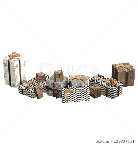 Christmas decorations, New Year's decor, isolate on a transparent background, 3D illustration, cg render Christmas decorations, New Year's decor, isolate on a transparent background, 3D illustration, cg render 129737511
