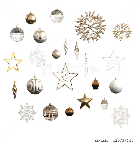 Christmas decorations, New Year's decor, isolate on a transparent background, 3D illustration, cg render 129737516