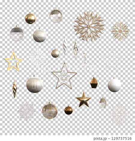 Christmas decorations, New Year's decor, isolate on a transparent background, 3D illustration, cg render 129737516