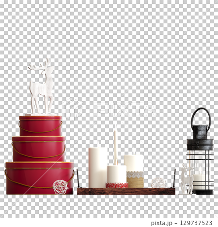 Christmas decorations, New Year's decor, isolate on a transparent background, 3D illustration, cg render 129737523