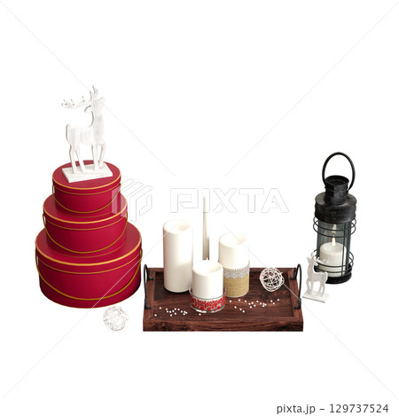Christmas decorations, New Year's decor, isolate on a transparent background, 3D illustration, cg render Christmas decorations, New Year's decor, isolate on a transparent background, 3D illustration, cg render 129737524