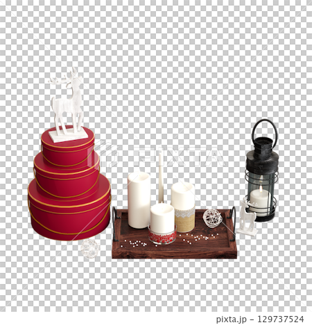 Christmas decorations, New Year's decor, isolate on a transparent background, 3D illustration, cg render Christmas decorations, New Year's decor, isolate on a transparent background, 3D illustration, cg render 129737524