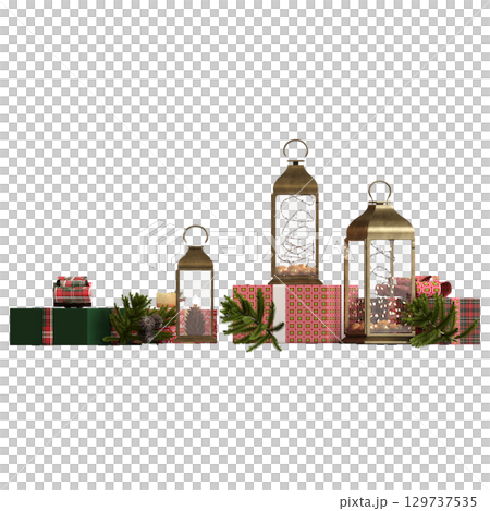 Christmas decorations, New Year's decor, isolate on a transparent background, 3D illustration, cg render 129737535