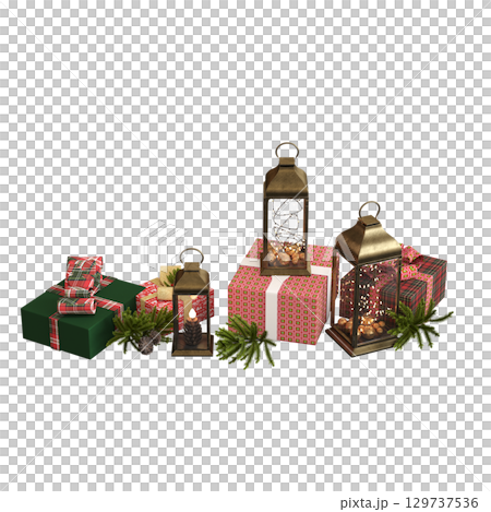 Christmas decorations, New Year's decor, isolate on a transparent background, 3D illustration, cg render 129737536