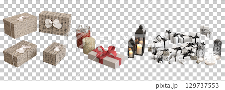 Christmas decorations, New Year's decor, isolate on a transparent background, 3D illustration, cg render 129737553