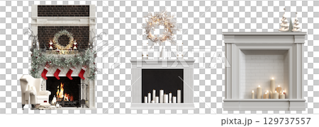 Christmas decorations, New Year's decor, isolate on a transparent background, 3D illustration, cg render 129737557