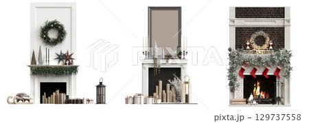 Christmas decorations, New Year's decor, isolate on a transparent background, 3D illustration, cg render Christmas decorations, New Year's decor, isolate on a transparent background, 3D illustration, cg render 129737558